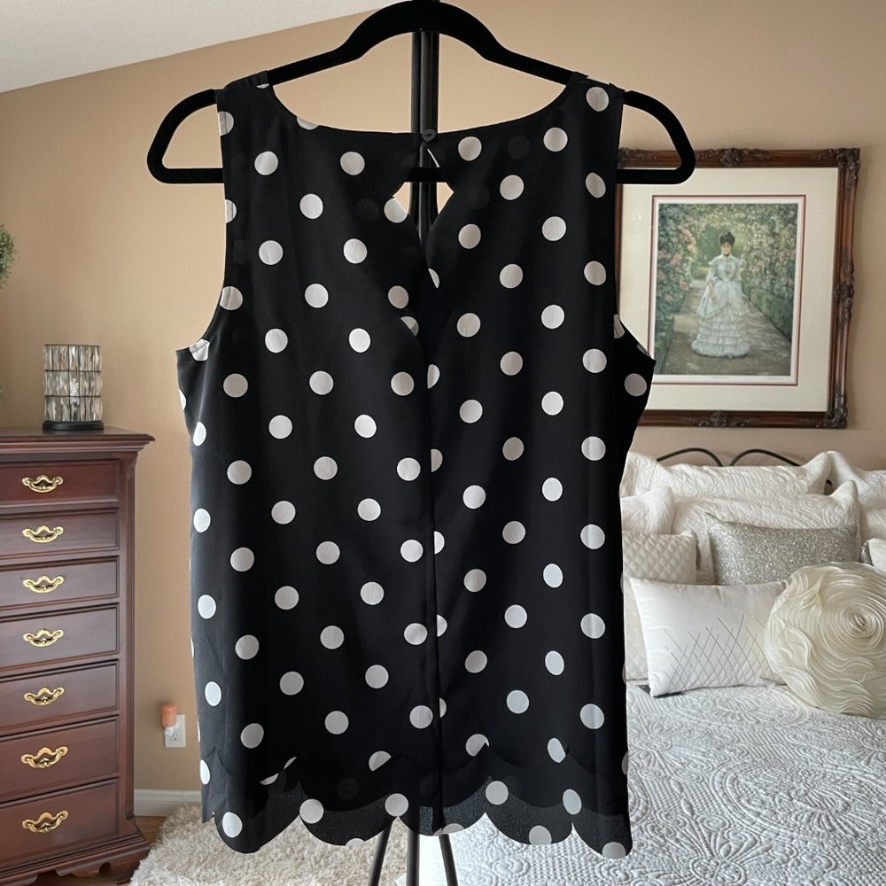 MAISON JULES SCALLOPED TANK TOP POLKA DOTS BLACK M - Picture 2 of 7